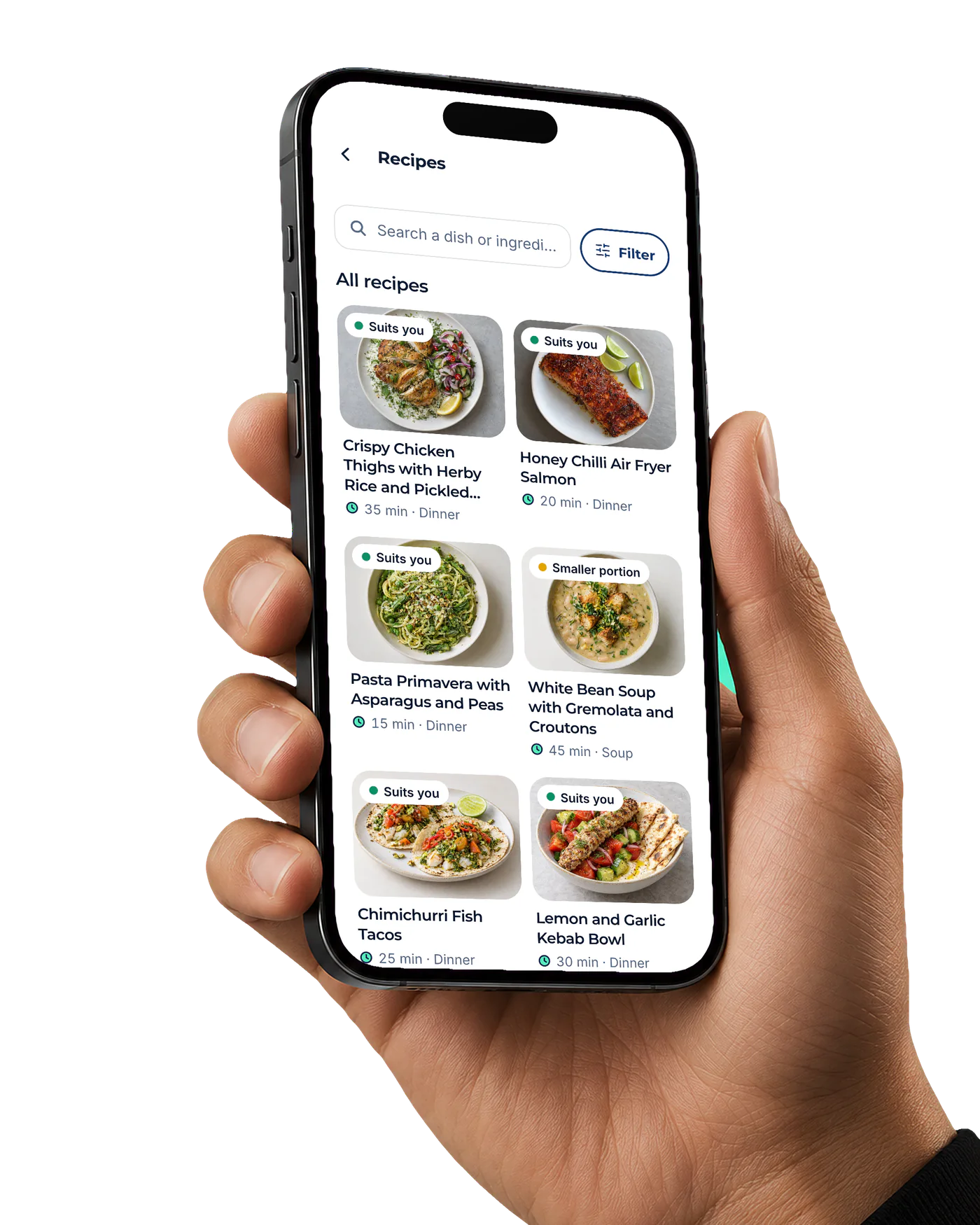 Recipes in the Nyrami app marked as suitable for you